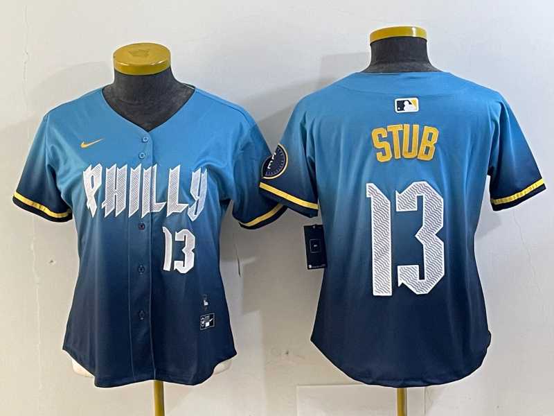 Womens Philadelphia Phillies #13 Stub Number Blue 2024 City Connect Limited Stitched Jersey